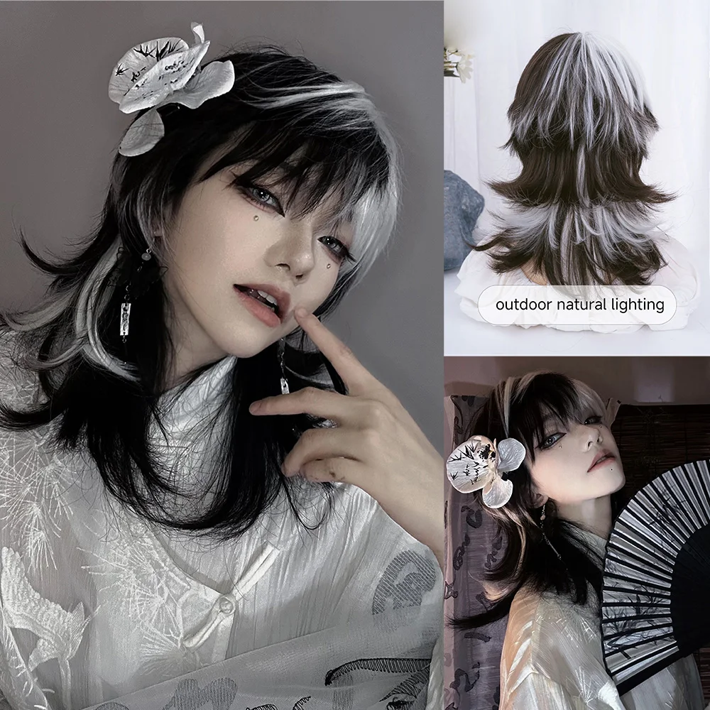 Synthetic Braided Wigs For Black Women - 16Inch Black and White Color Synthetic
