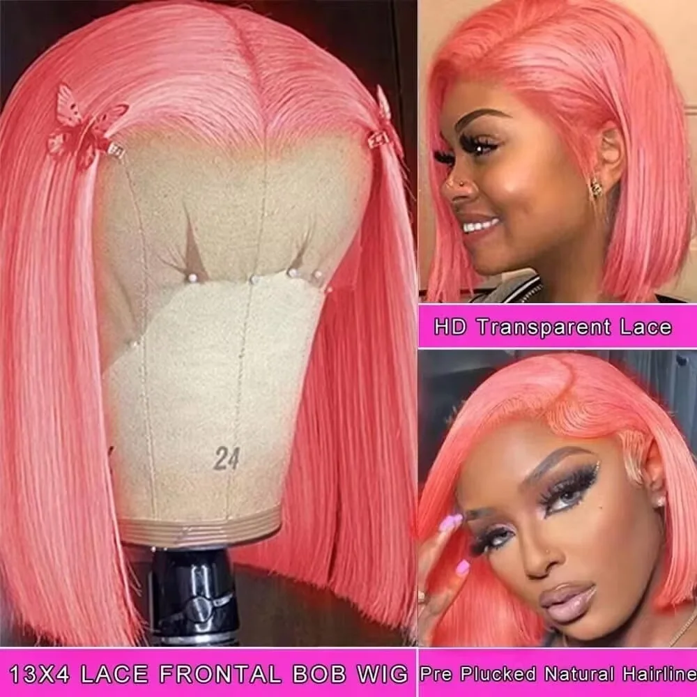 Pre Parted 13X4 Lace Front Bob Wig - 10Inch Pink Bob Wigs Human Hair