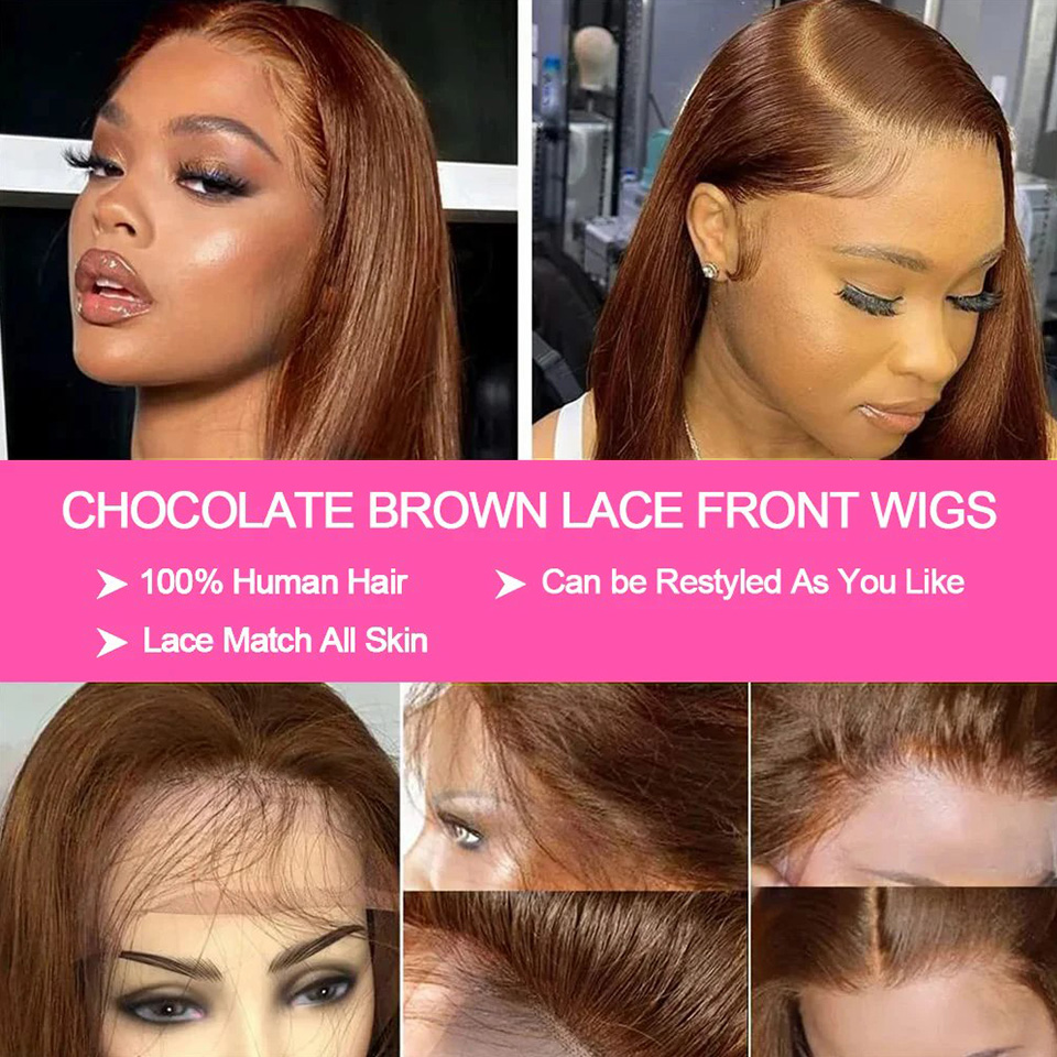 13X4 Chocolate Brown Straight  - Glueless Wear And Go Human Hair Wig ulasan dan harga