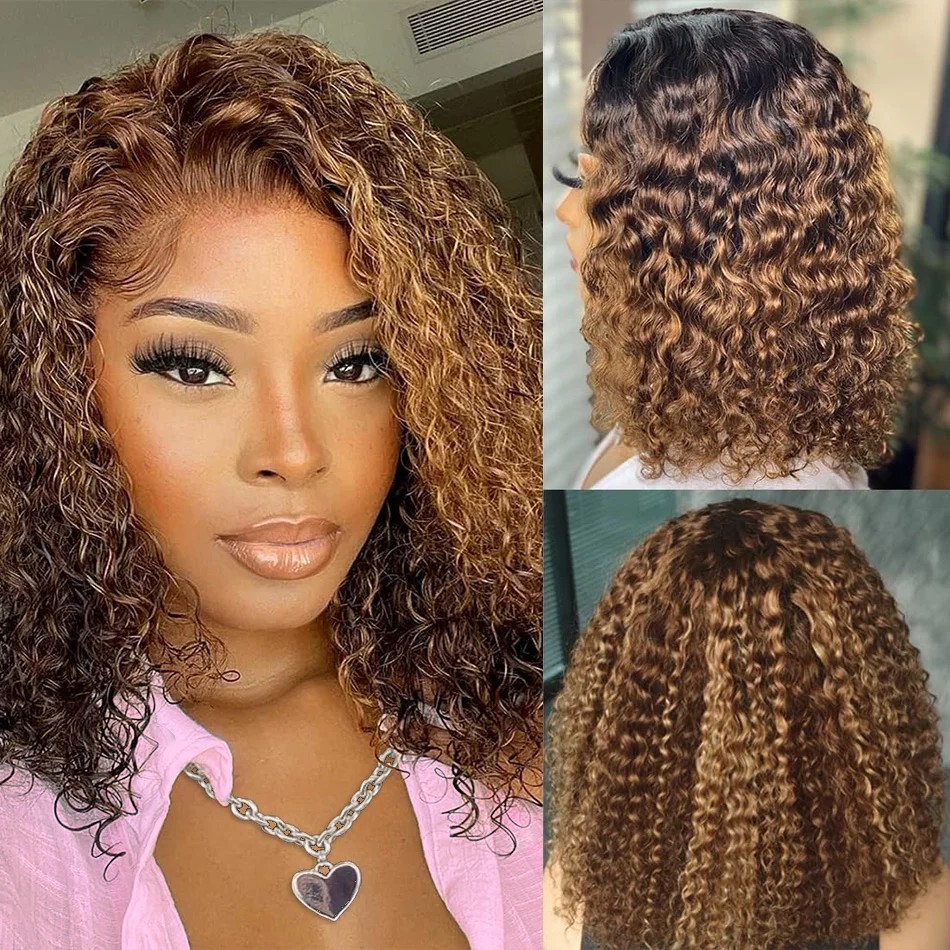 P4/27 Highlight Curly Short Bo - Glueless Wear And Go Human Hair Wig ulasan dan harga
