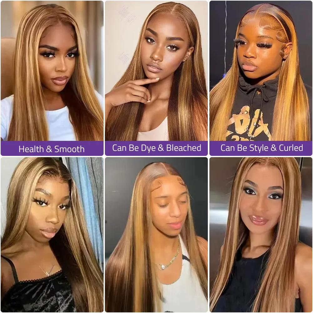 Highlight 46 Inch P4/27 Straig - Hd Lace Frontal Wig Human Hair Pre Plucked ulasan dan harga
