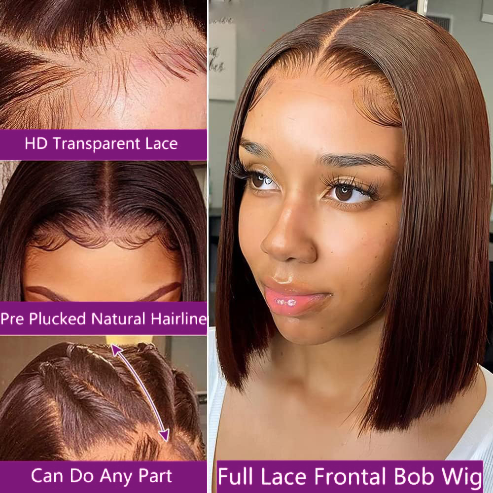 Pre Plucked Chocolate Brown Sh - Pre Parted 13X4 Lace Front Bob Wig ulasan dan harga