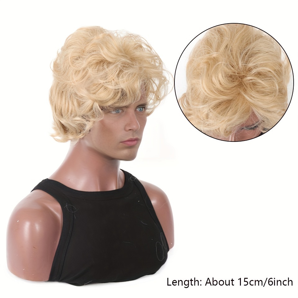 Mens Blonde Wig Short Wavy Flu - Synthetic Wigs ulasan dan harga