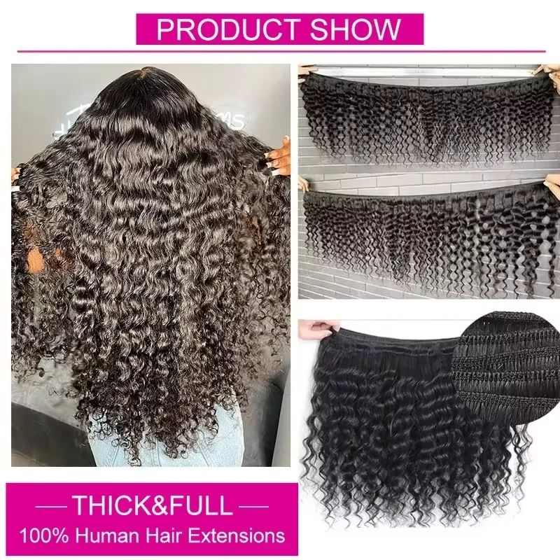 Human Hair Bundles with Closur - Deep Wave 3 Bundles With Closure ulasan dan harga