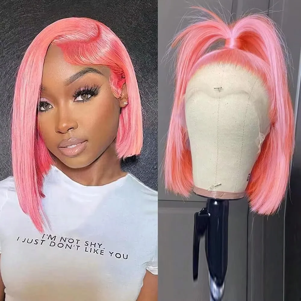 10Inch Pink Bob Wigs Human Hai - Pre Parted 13X4 Lace Front Bob Wig ulasan dan harga