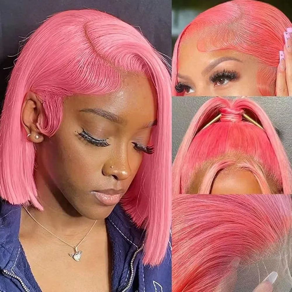 10Inch Pink Bob Wigs Human Hai - Pre Parted 13X4 Lace Front Bob Wig ulasan dan harga
