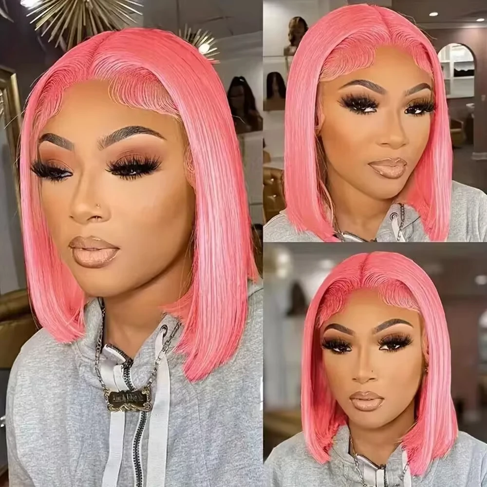 10Inch Pink Bob Wigs Human Hai - Pre Parted 13X4 Lace Front Bob Wig ulasan dan harga