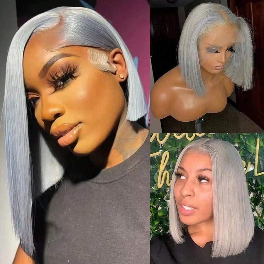 Sliver Grey Bob Straight Human - Glueless Wear And Go Human Hair Wig ulasan dan harga