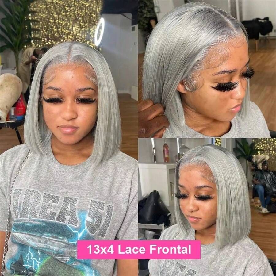 Sliver Grey Bob Straight Human - Glueless Wear And Go Human Hair Wig ulasan dan harga