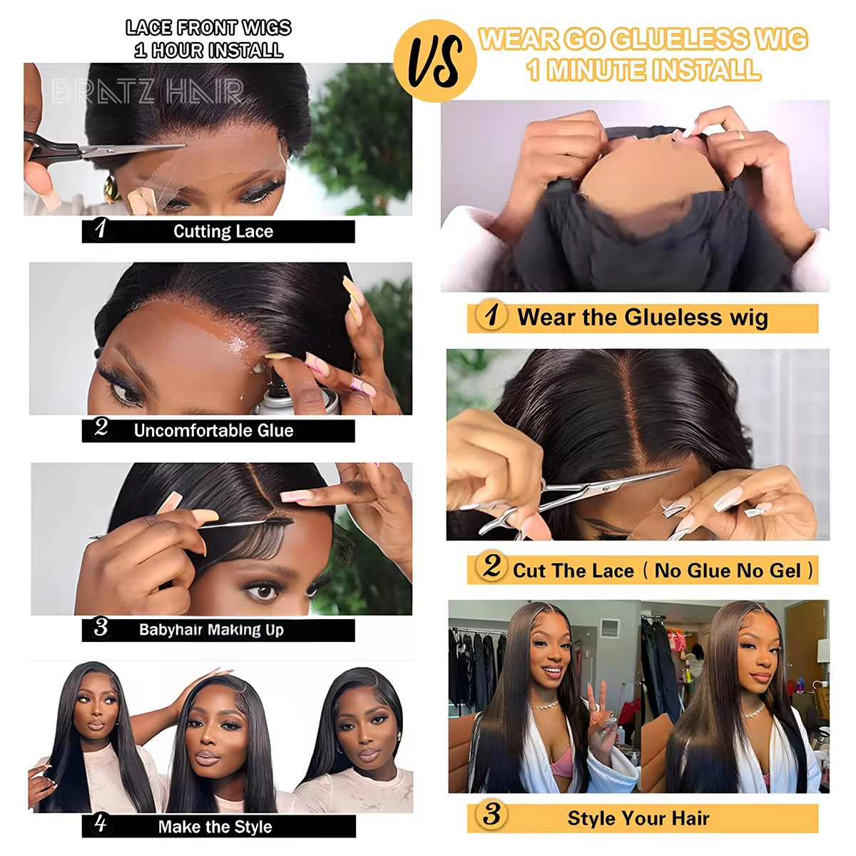 Super Double Drawn Bone Straig - Glueless Wear And Go Human Hair Wig ulasan dan harga